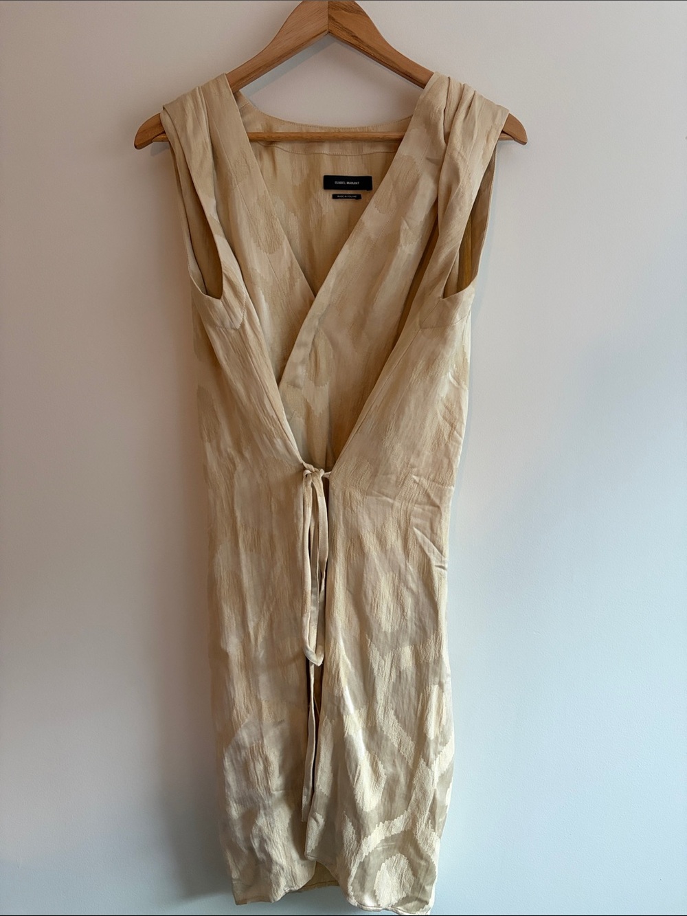 Isabel Marant Cream Sleeveless V-Neck Tie-Front Dress